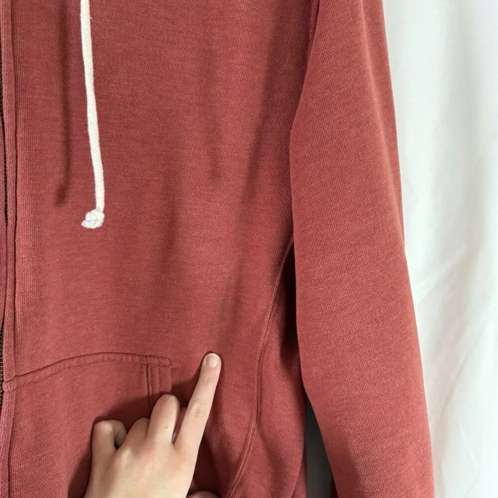 J. Crew Fleece Jacket Men's XL Orange Full Zip Drawstring Hooded Pockets